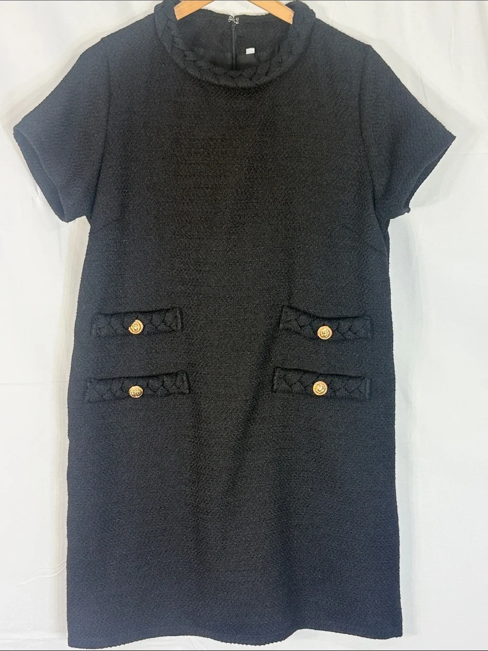 TUCKERNUCK BLACK TWEED JACKIE DRESS SIZE L WITH GOLD BUTTON DETAIL SIZE L - Picture 3 of 9